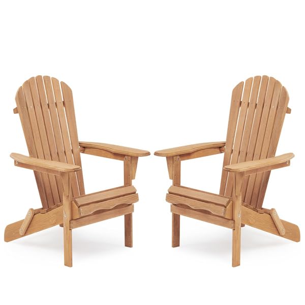 Wooden Folding Adirondack Chair Set of 2 Solid Cedar C736056