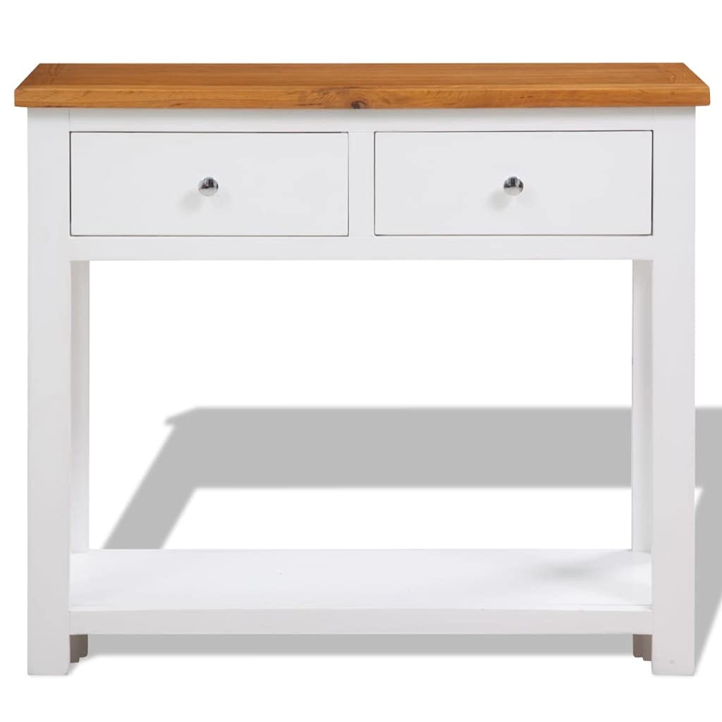 Solid Oak Wood Console Table with 2 Drawers and Shelf X49741