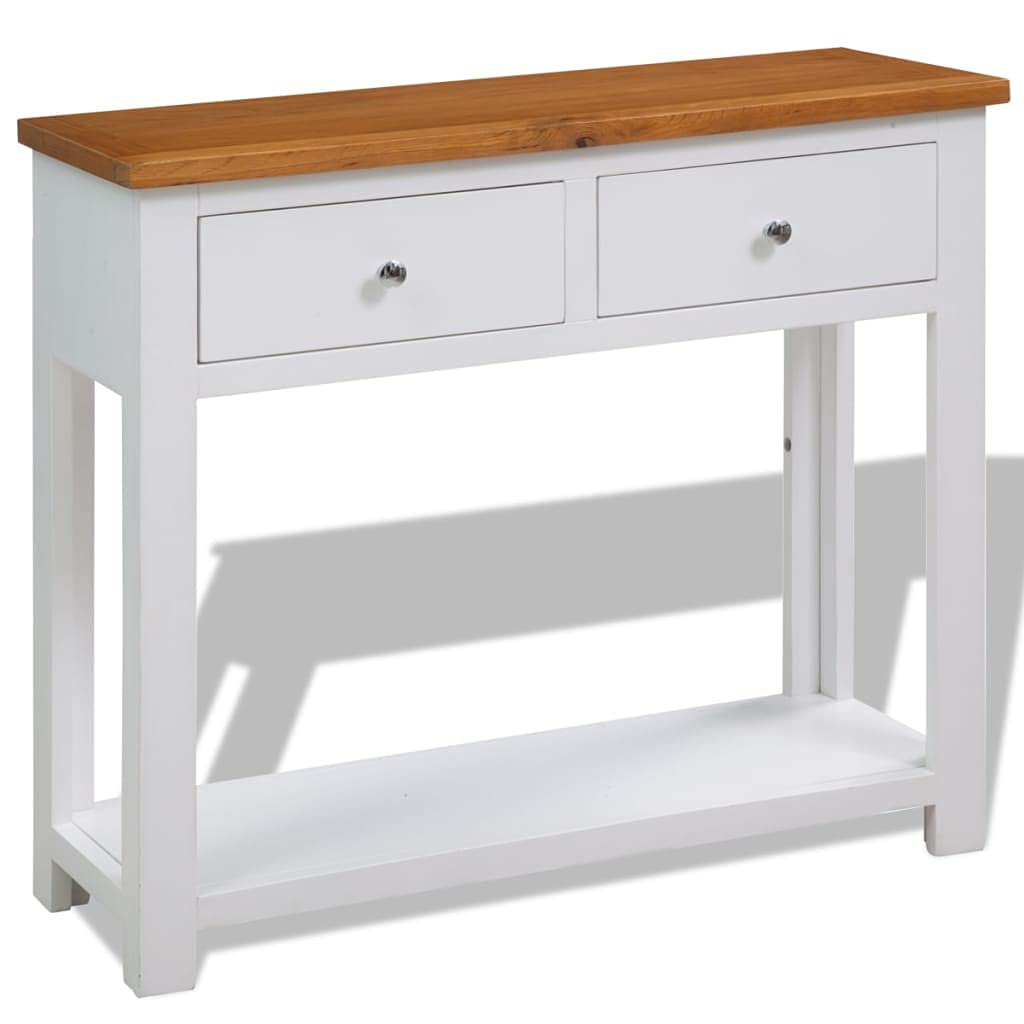 Solid Oak Wood Console Table with 2 Drawers and Shelf X49741