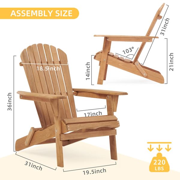 Wooden Folding Adirondack Chair Set of 2 Solid Cedar C736056