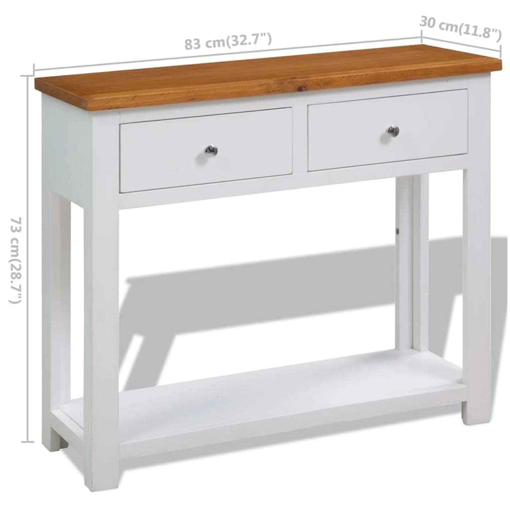 Solid Oak Wood Console Table with 2 Drawers and Shelf X49741