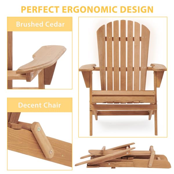 Wooden Folding Adirondack Chair Set of 2 Solid Cedar C736056