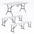 White Granite Fold-in-Half Table with 2 Folding Benches C467535