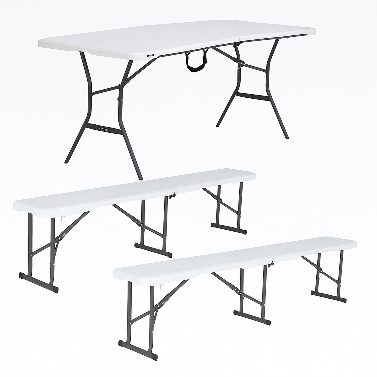 White Granite Fold-in-Half Table with 2 Folding Benches C467535