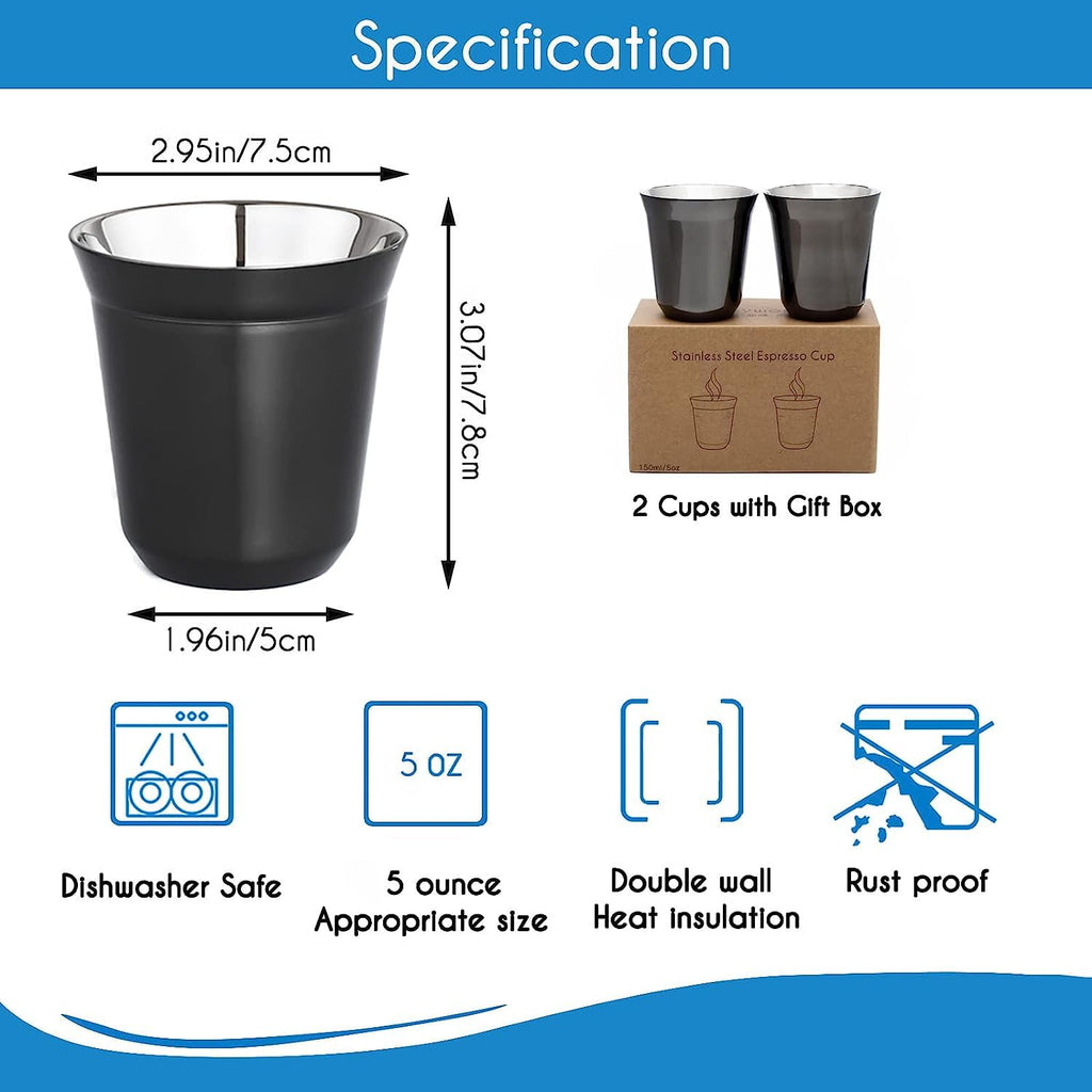 French Press 12 oz, Stainless Steel Espresso Cup 2pcs Set Double Wall Insulated 5 oz O230256