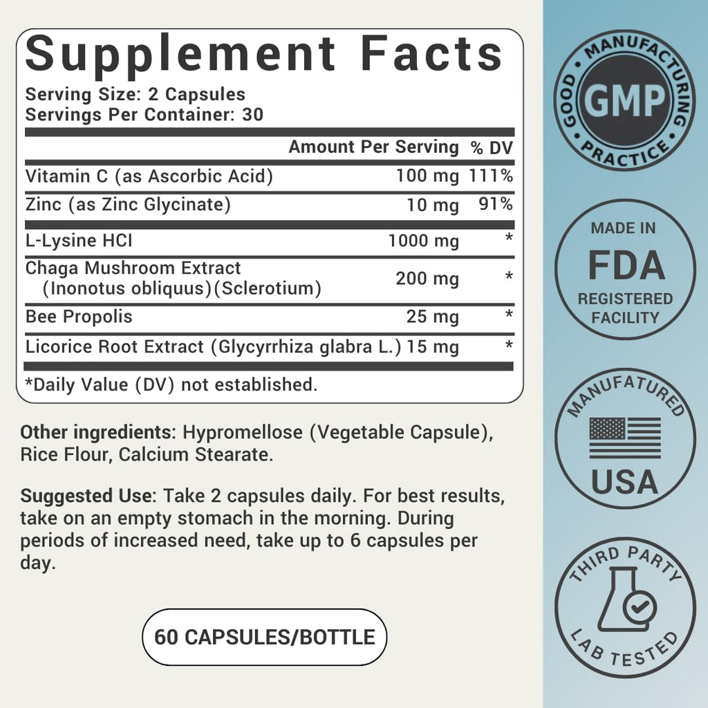 Lysine 1000mg Capsules with Vitamin C, Zinc & Licorice Root M569