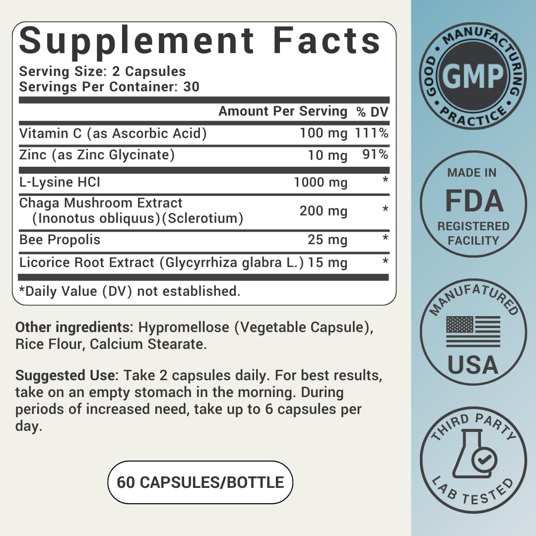 Lysine 1000mg Capsules with Vitamin C, Zinc & Licorice Root M569