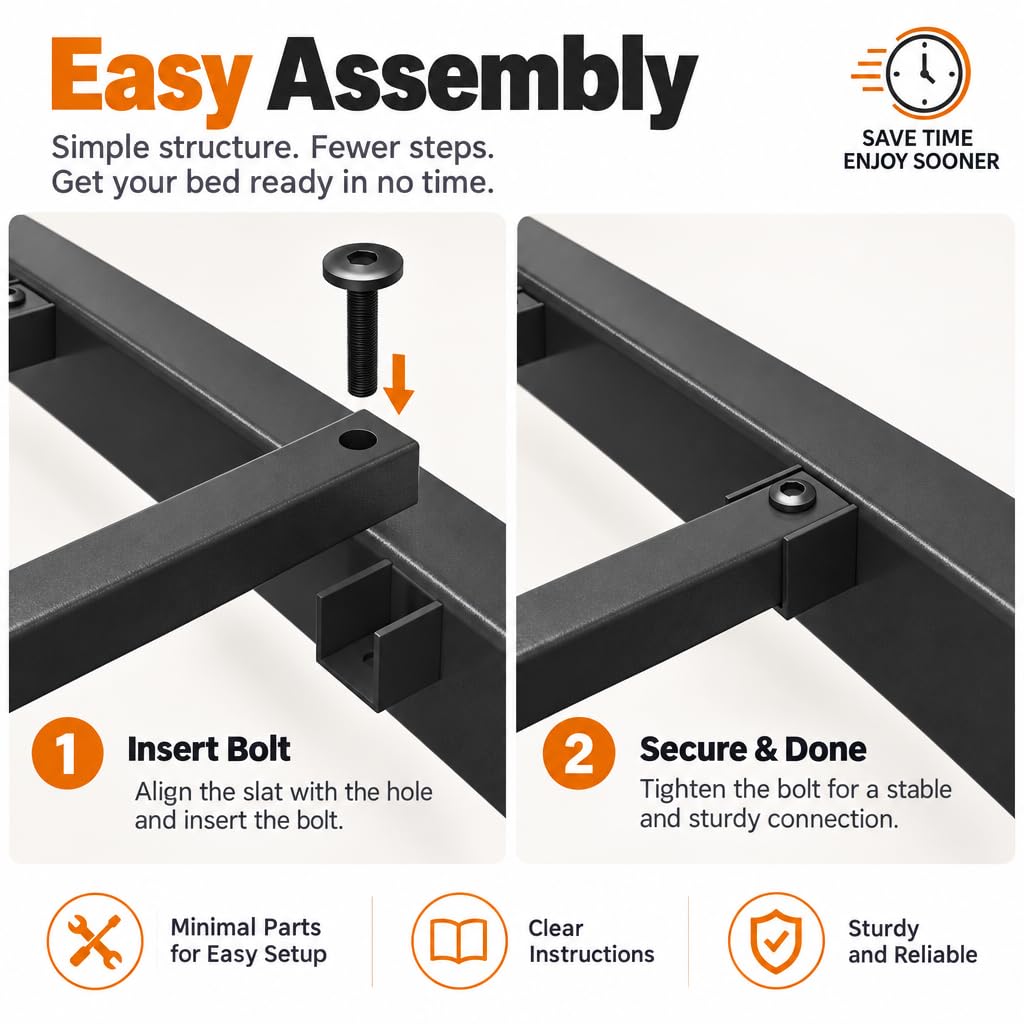 King Size Bed Frame with LED Light and Charging Station U425
