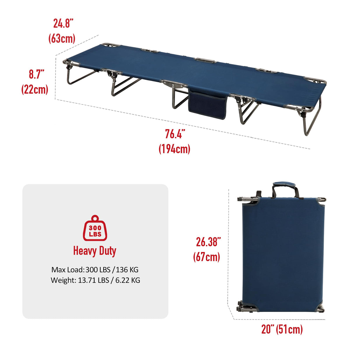 Portable Folding Camping Cot with Pillow Blue 2PC M2766