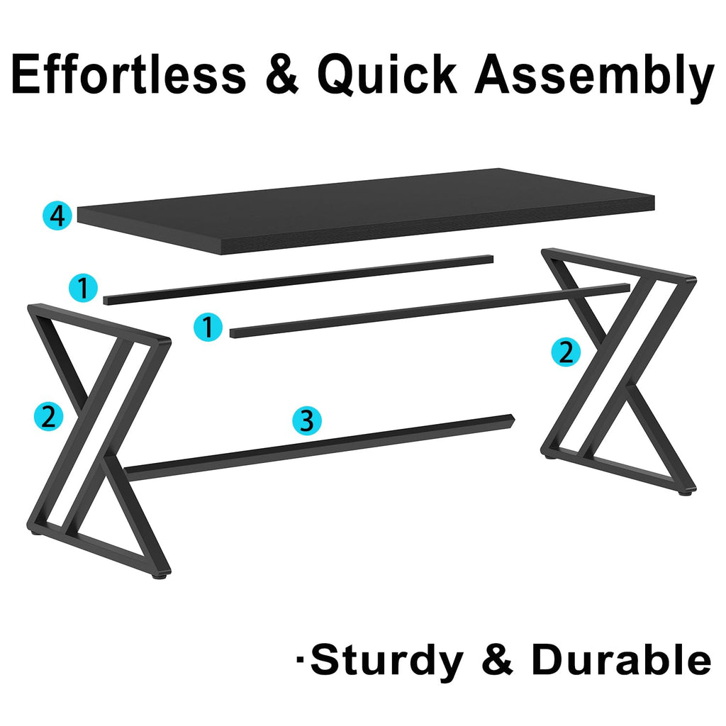 Black 47 Inch Metal and Wood Computer Desk J8647