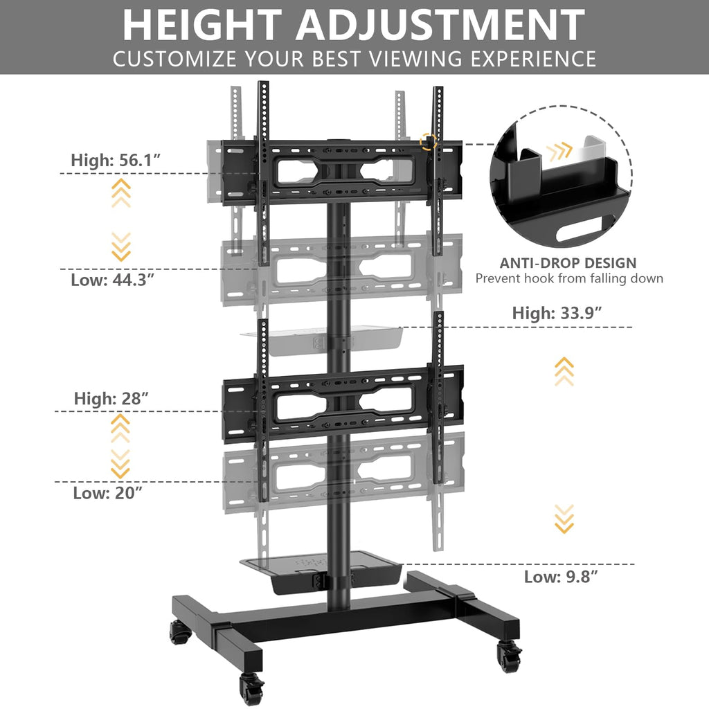 Mobile Dual TV Stand for Two 32-65 Inch Flat Panel Curved TV F419