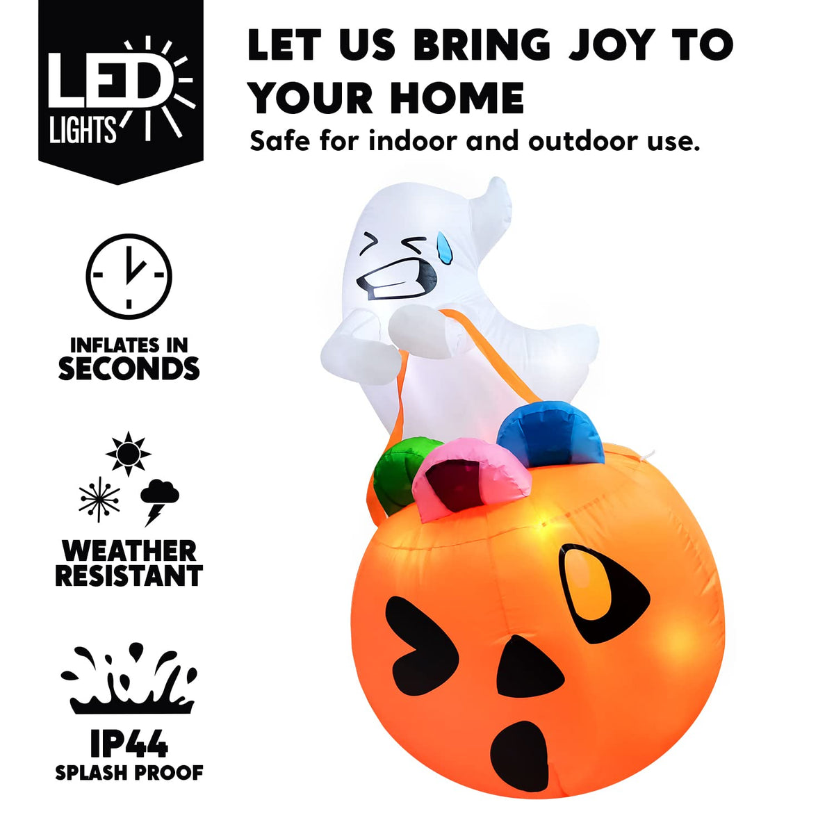 5 FT Halloween Inflatable Ghost with Build-in LEDs J478