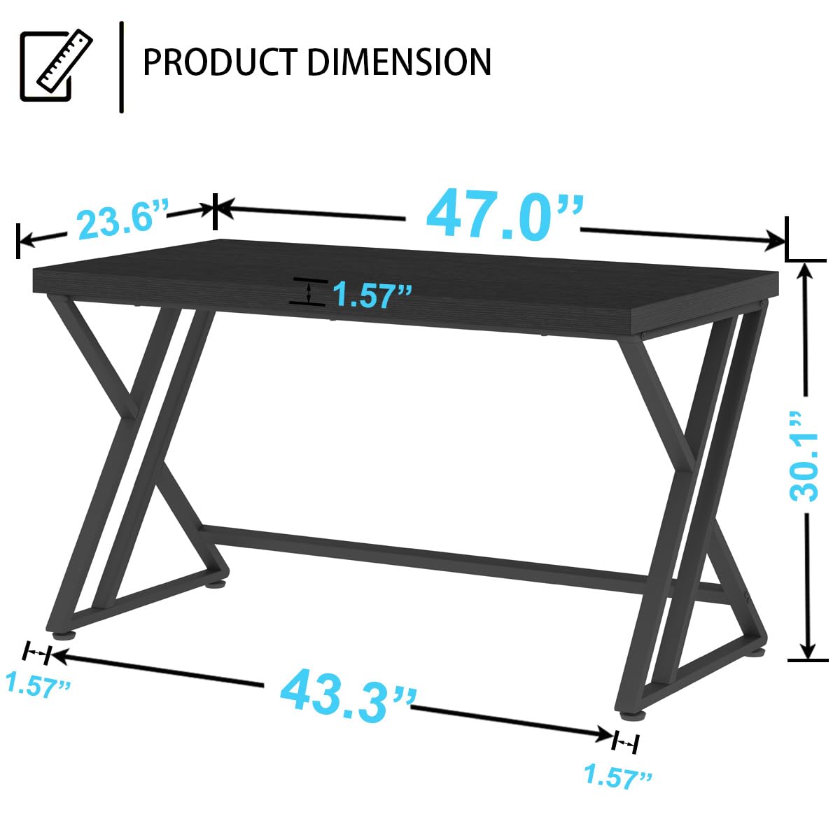 Black 47 Inch Metal and Wood Computer Desk J8647