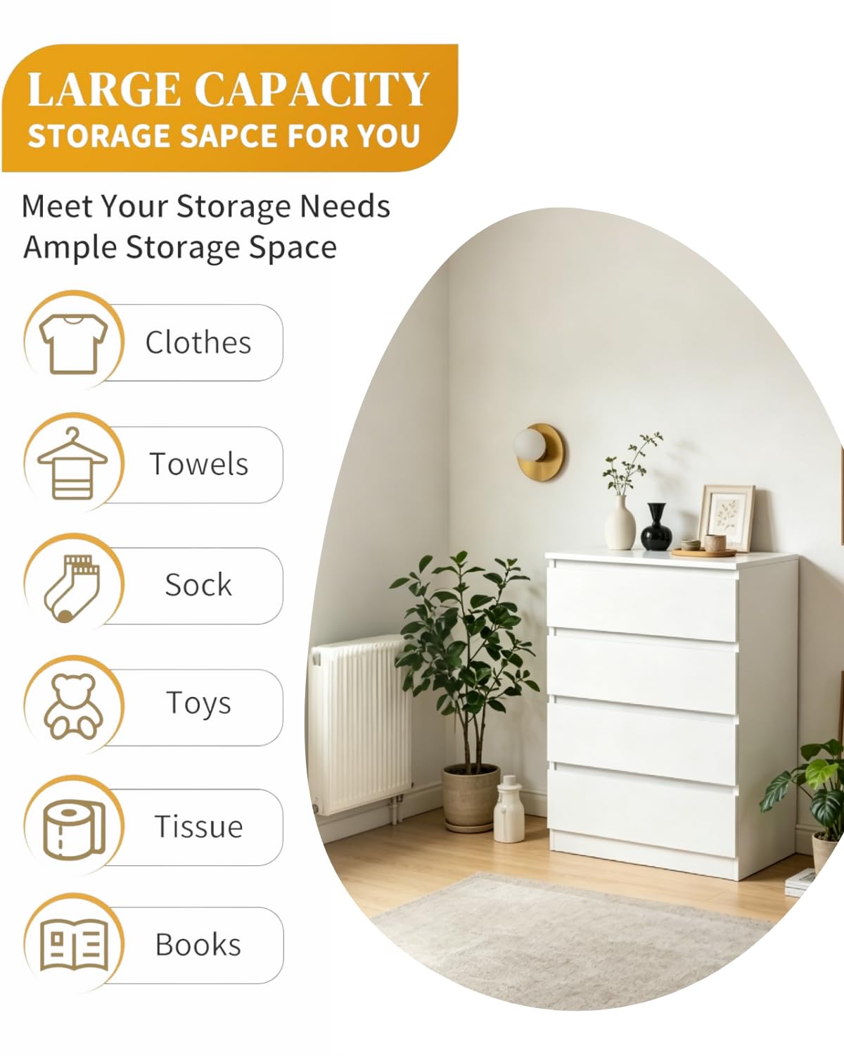 White 4 Drawer Dresser Q7990
