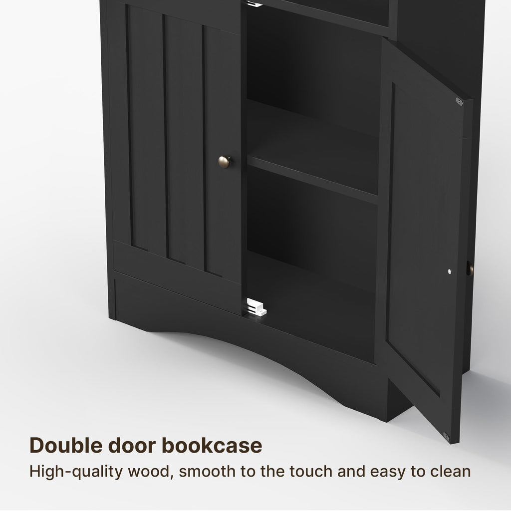 71''H 6-Shelf Black Bookcase with Doors W67237