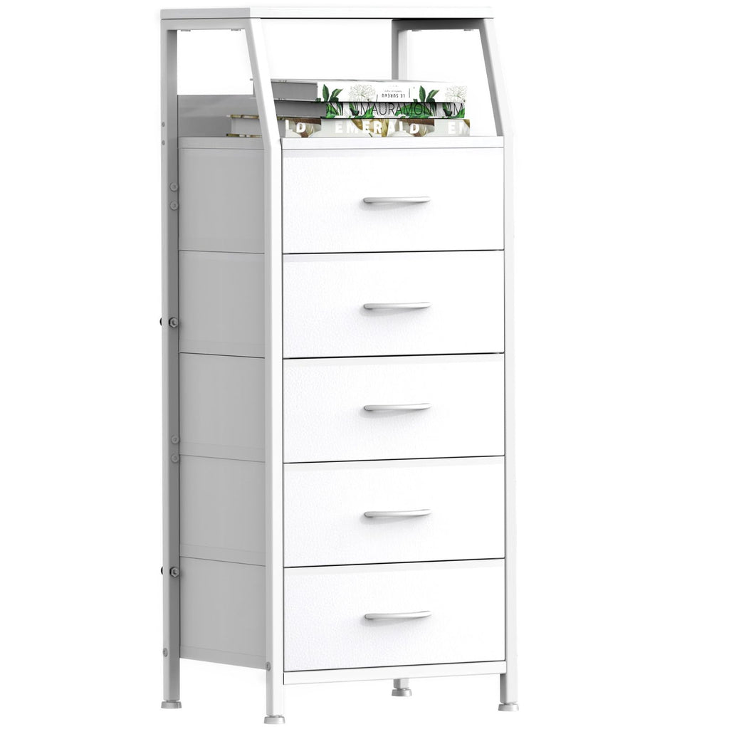 White 5 Drawer Fabric Dresser Y95056