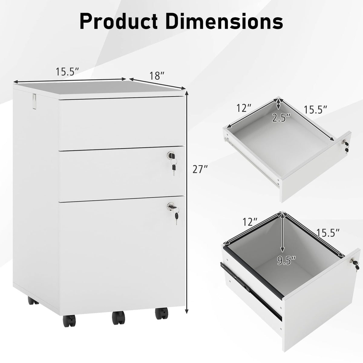 White 3 Drawer File Cabinet with Lock O18474