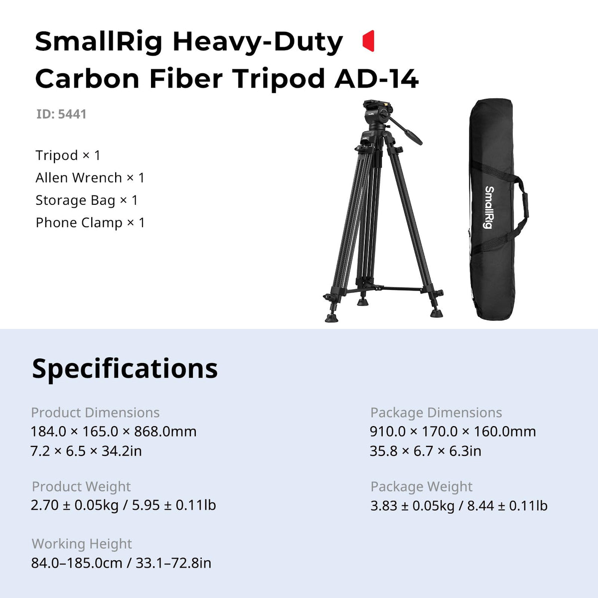 Carbon Fiber Heavy Duty Video Tripod with Fluid Head U75694