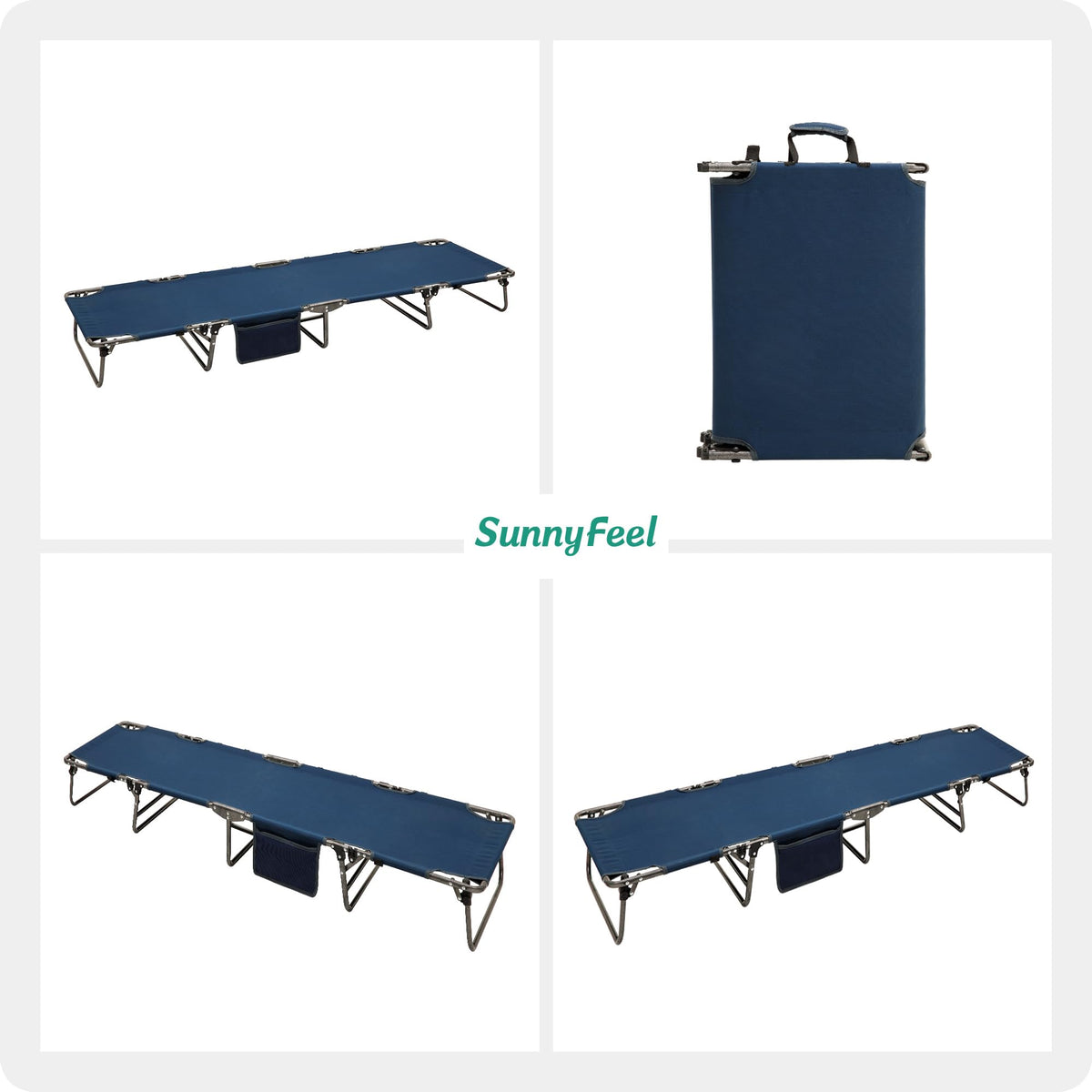 Portable Folding Camping Cot with Pillow Blue 2PC M2766
