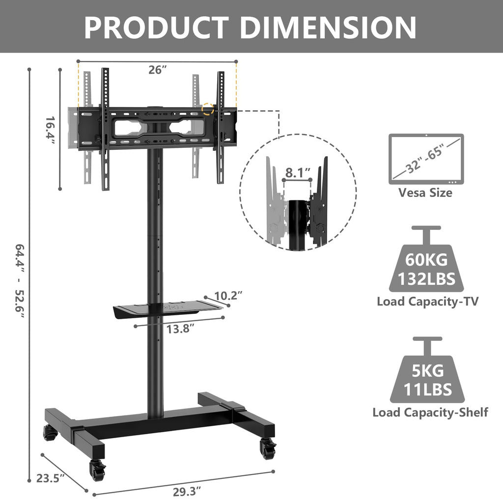 Mobile Dual TV Stand for Two 32-65 Inch Flat Panel Curved TV F419