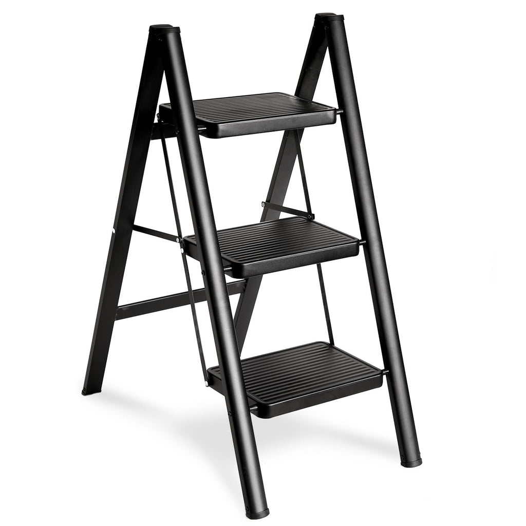 Black 3 Step Steel Folding Ladder Z32287