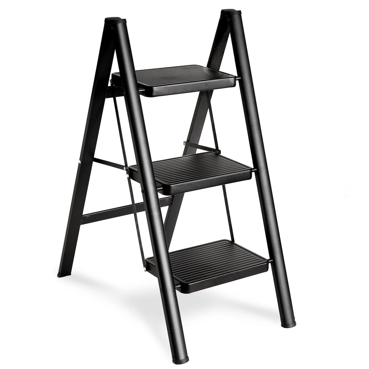 Black 3 Step Steel Folding Ladder Z32287