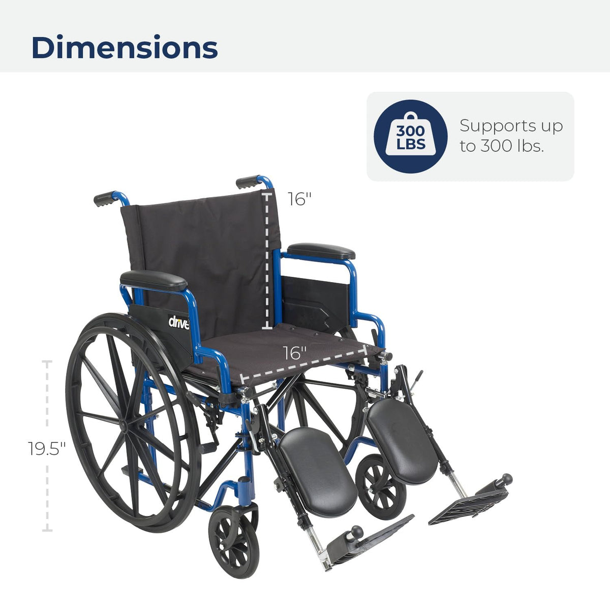 Blue Streak Foldable Wheelchair with Leg Rests Y907209