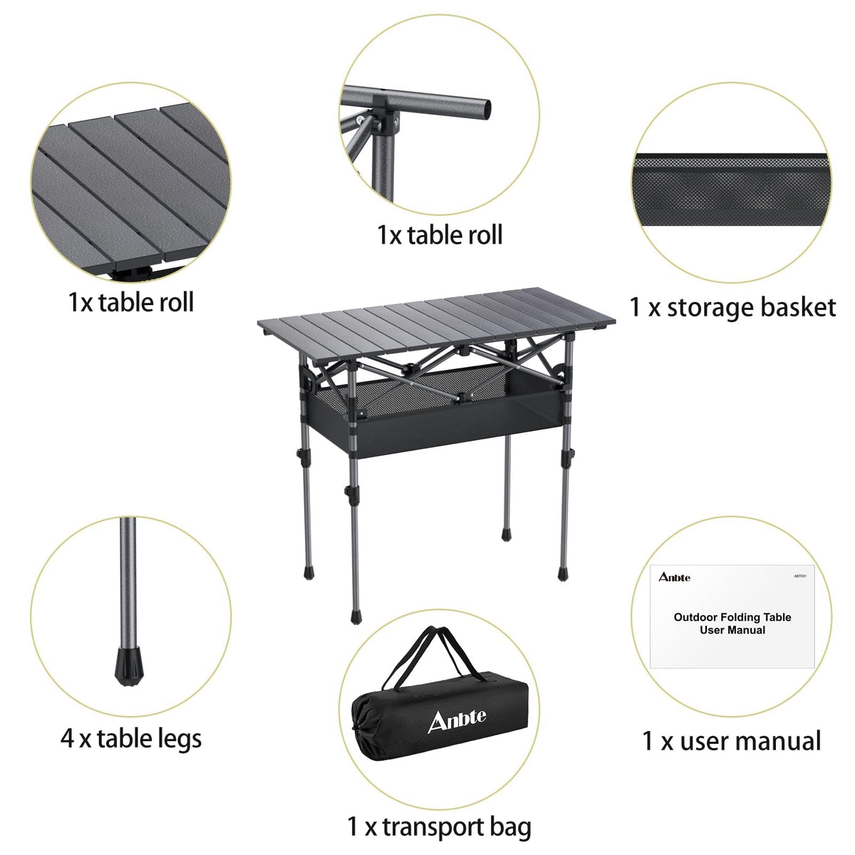 3ft Aluminum Roll Top Folding Camping Table T659