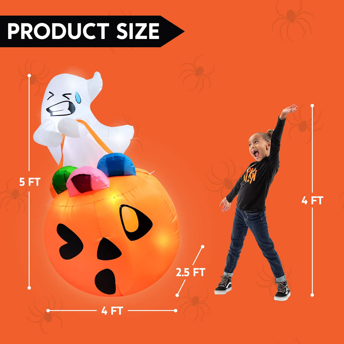 5 FT Halloween Inflatable Ghost with Build-in LEDs J478