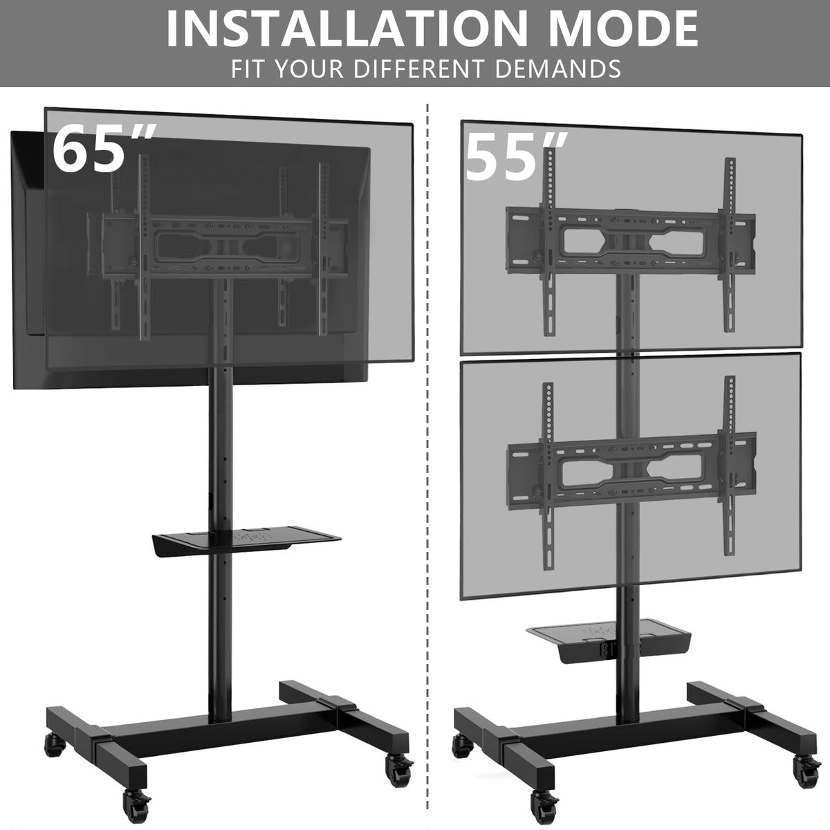 Mobile Dual TV Stand for Two 32-65 Inch Flat Panel Curved TV F419