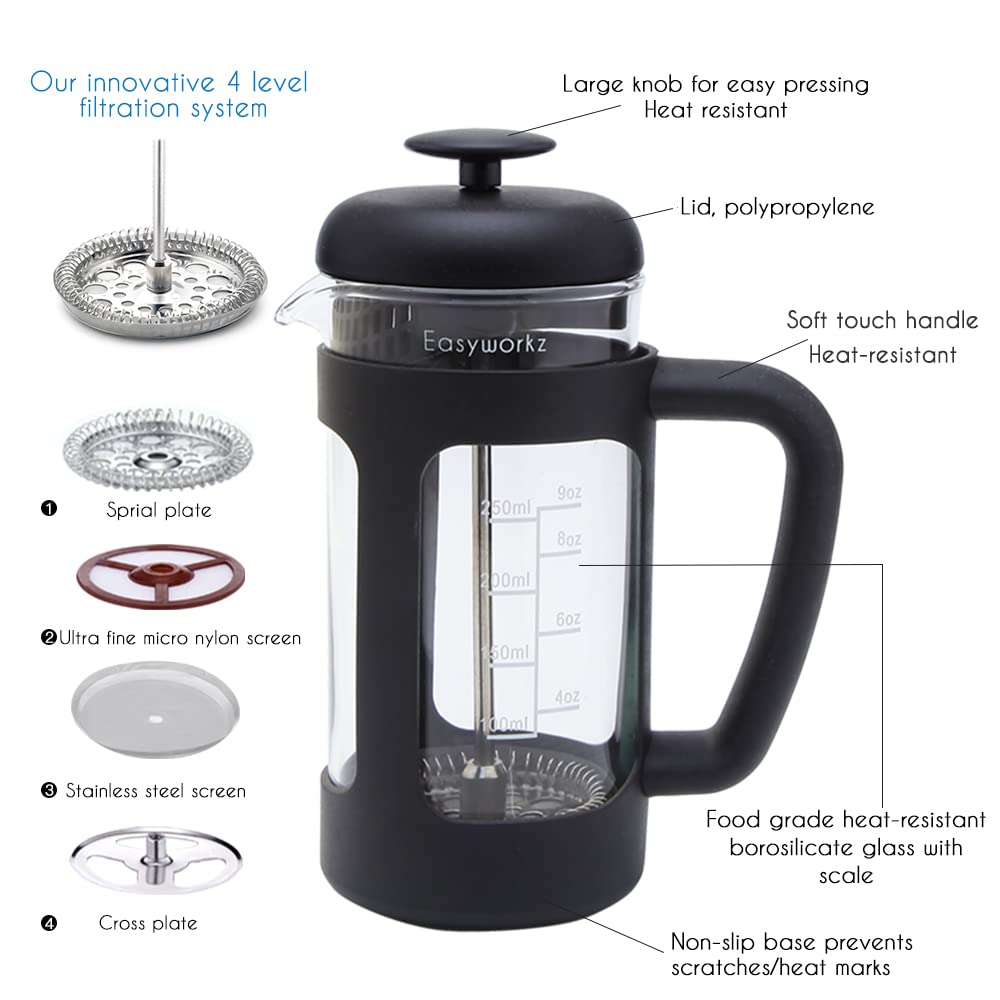 French Press 12 oz, Stainless Steel Espresso Cup 2pcs Set Double Wall Insulated 5 oz O230256