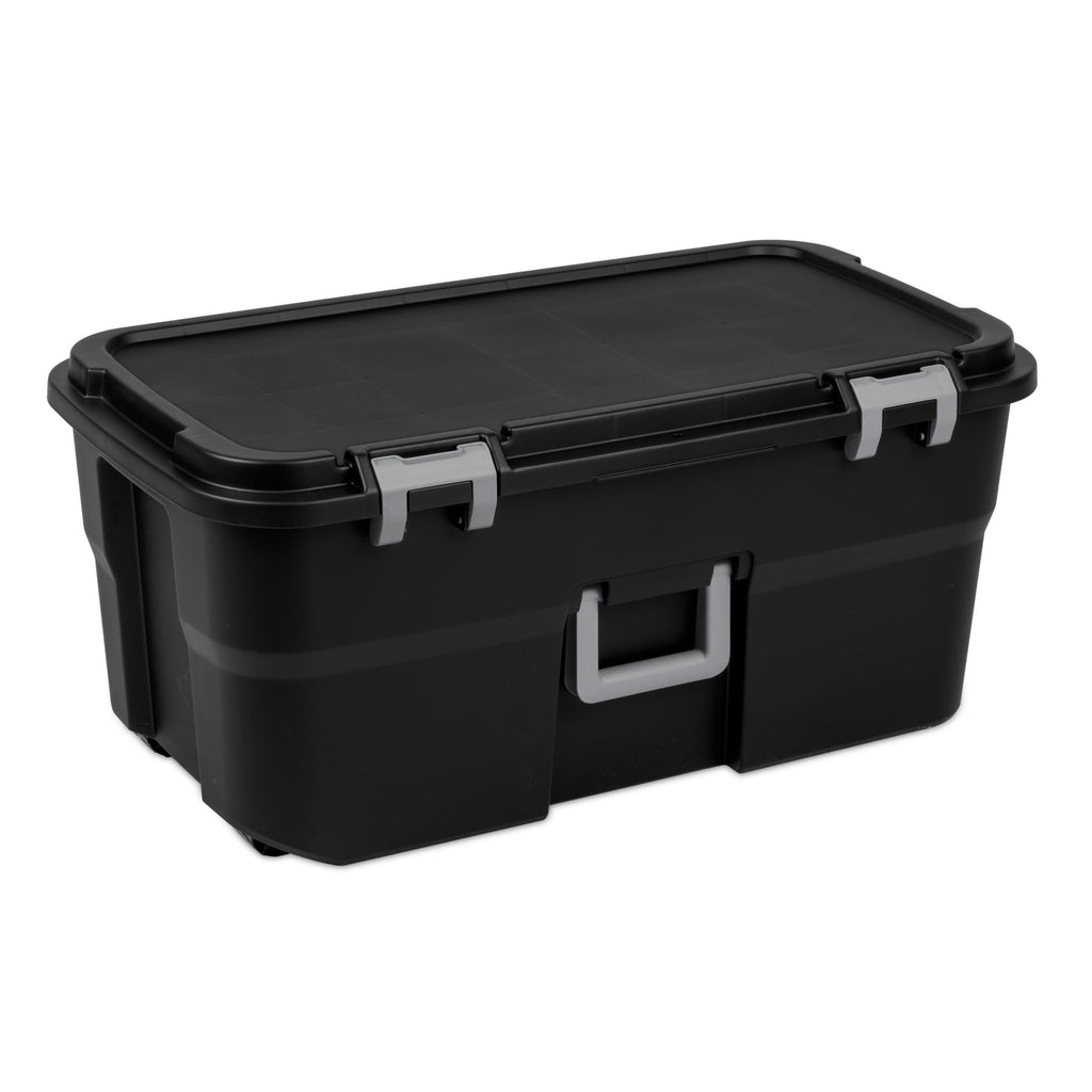 Black 22 Gal Wheeled Plastic Storage Trunk 2 Pack I5045