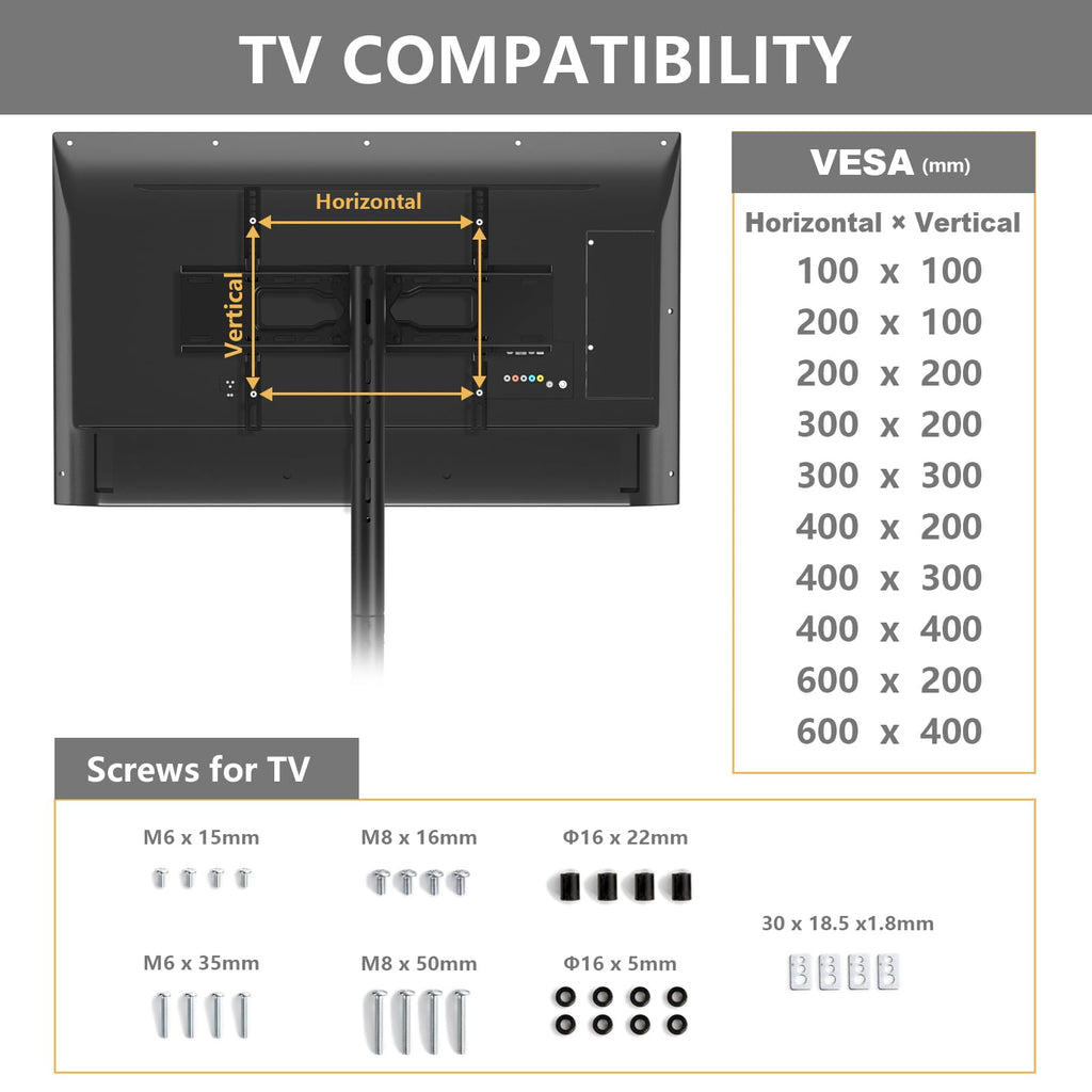 Mobile Dual TV Stand for Two 32-65 Inch Flat Panel Curved TV F419