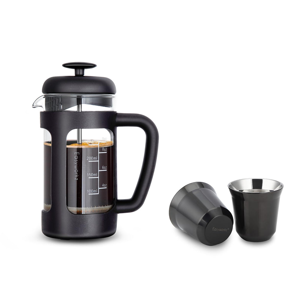 French Press 12 oz, Stainless Steel Espresso Cup 2pcs Set Double Wall Insulated 5 oz O230256
