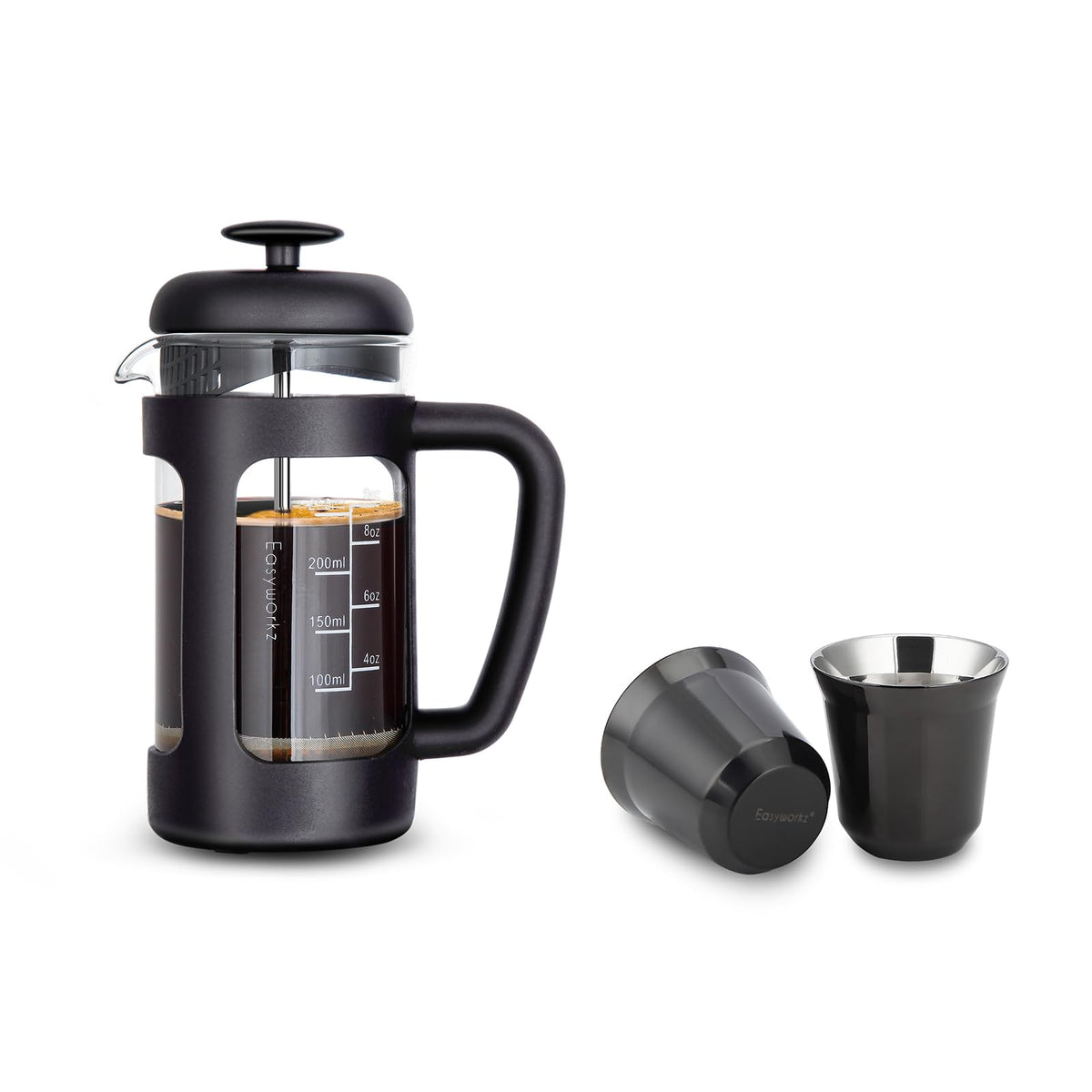 French Press 12 oz, Stainless Steel Espresso Cup 2pcs Set Double Wall Insulated 5 oz O230256