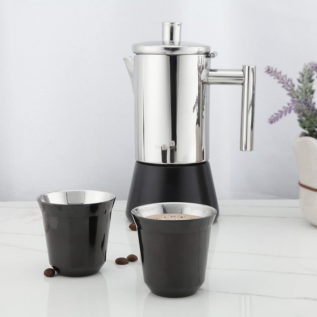 French Press 12 oz, Stainless Steel Espresso Cup 2pcs Set Double Wall Insulated 5 oz O230256