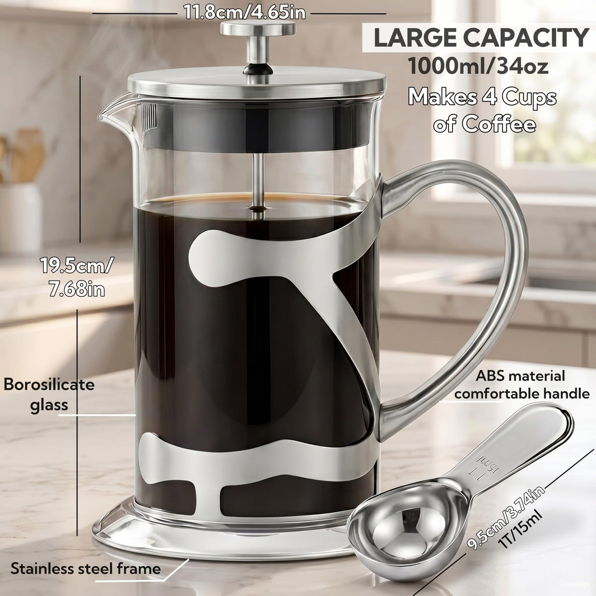 Stainless Steel French Press Coffee Maker 1L O522681