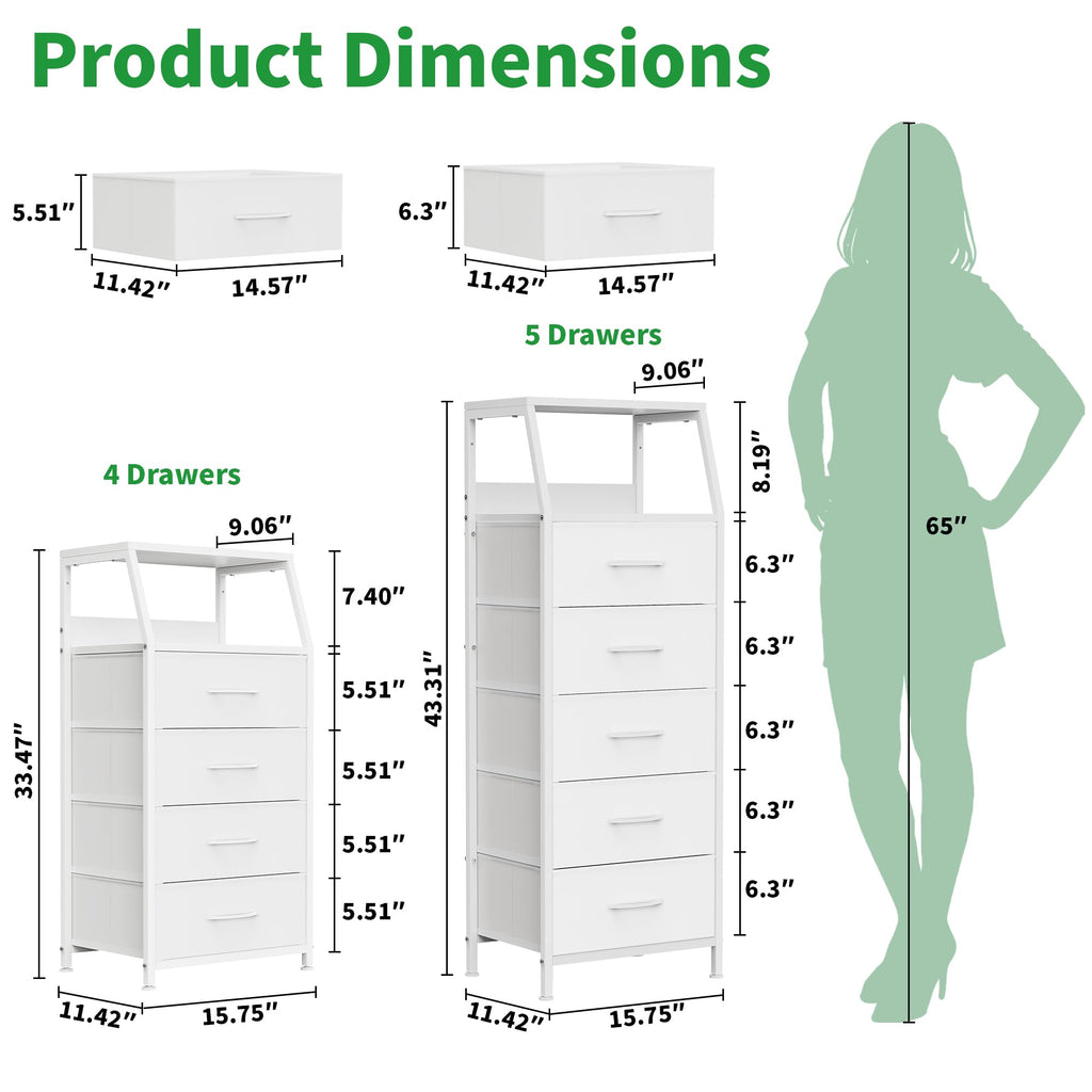 White 5 Drawer Fabric Dresser Y95056