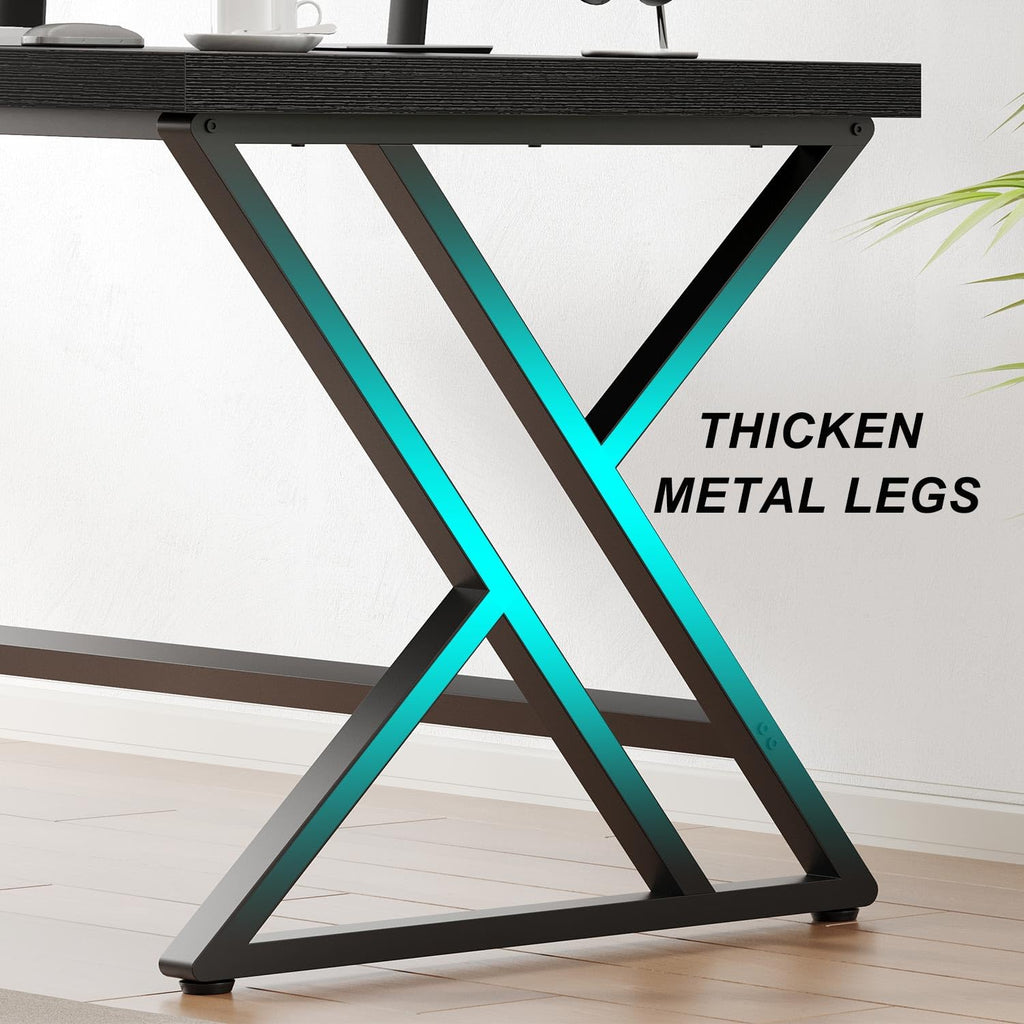 Black 47 Inch Metal and Wood Computer Desk J8647