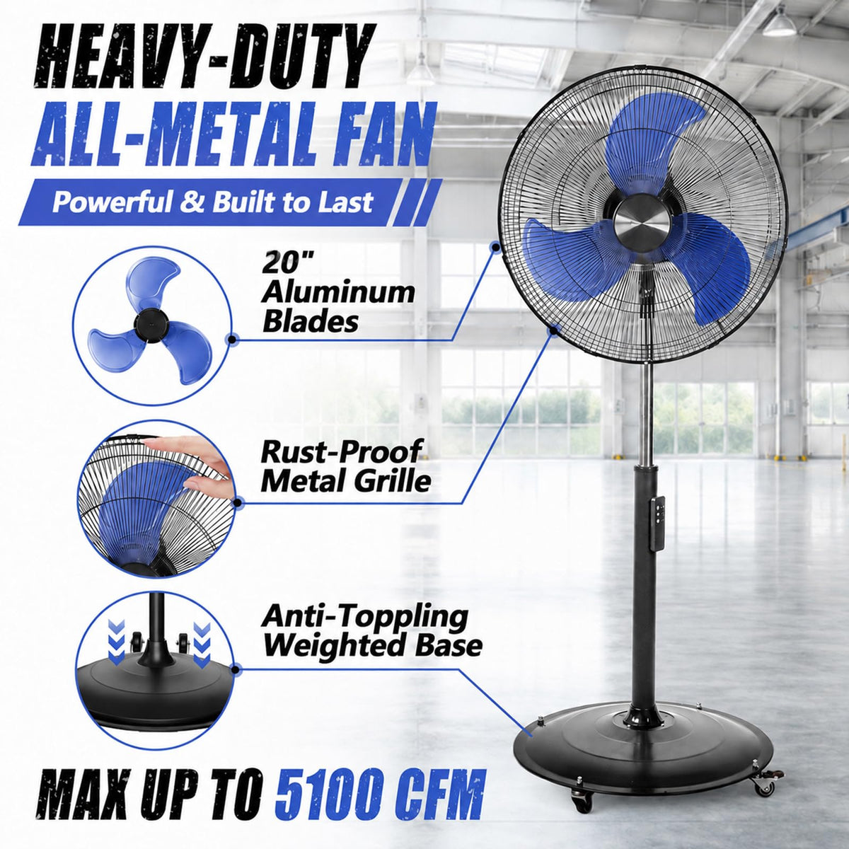 20 Inch Quiet Oscillating Pedestal Fan with Casters C128572