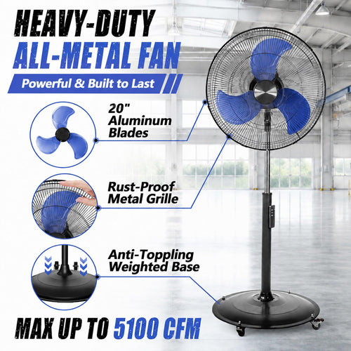 20 Inch Quiet Oscillating Pedestal Fan with Casters C128572
