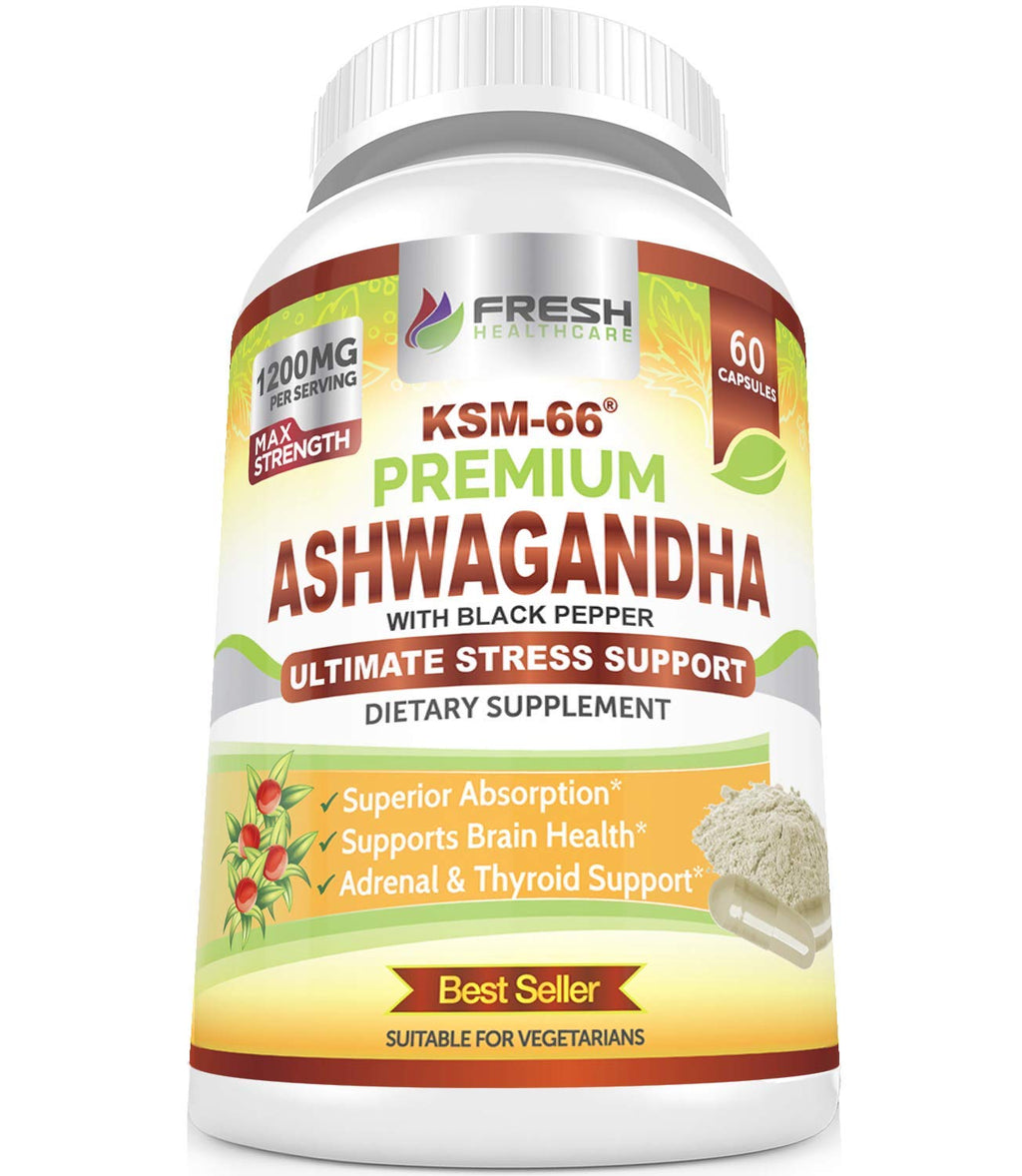 Ashwagandha Capsules 1200mg Root Extract with Black Pepper 60 Vegan Capsules E877523
