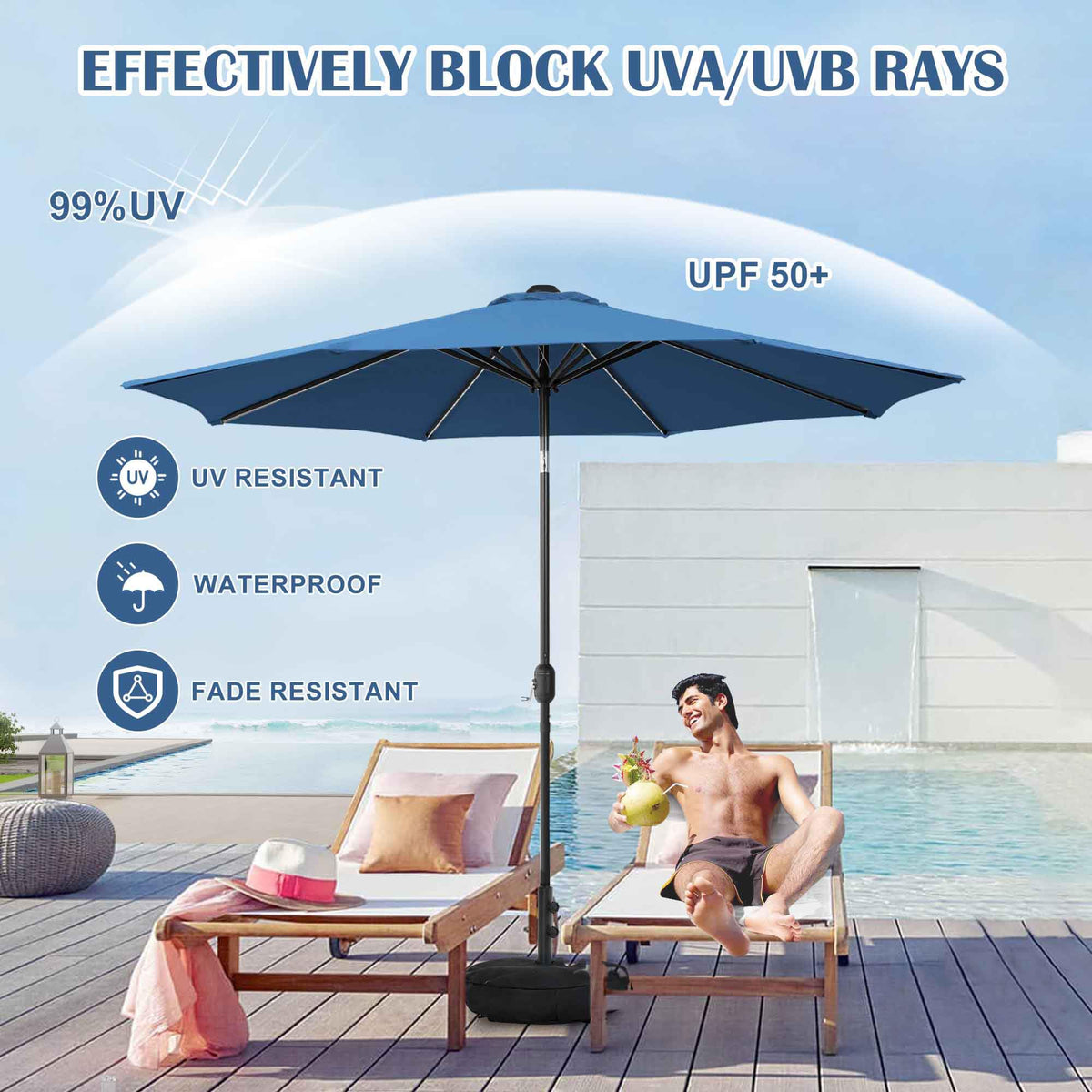 9 FT Patio Umbrella with Base E443