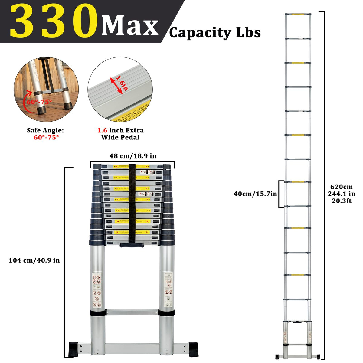 20.3 FT Aluminum Telescopic Ladder 330lbs V202