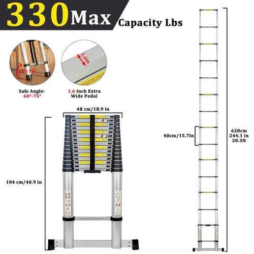 20.3 FT Aluminum Telescopic Ladder 330lbs V202