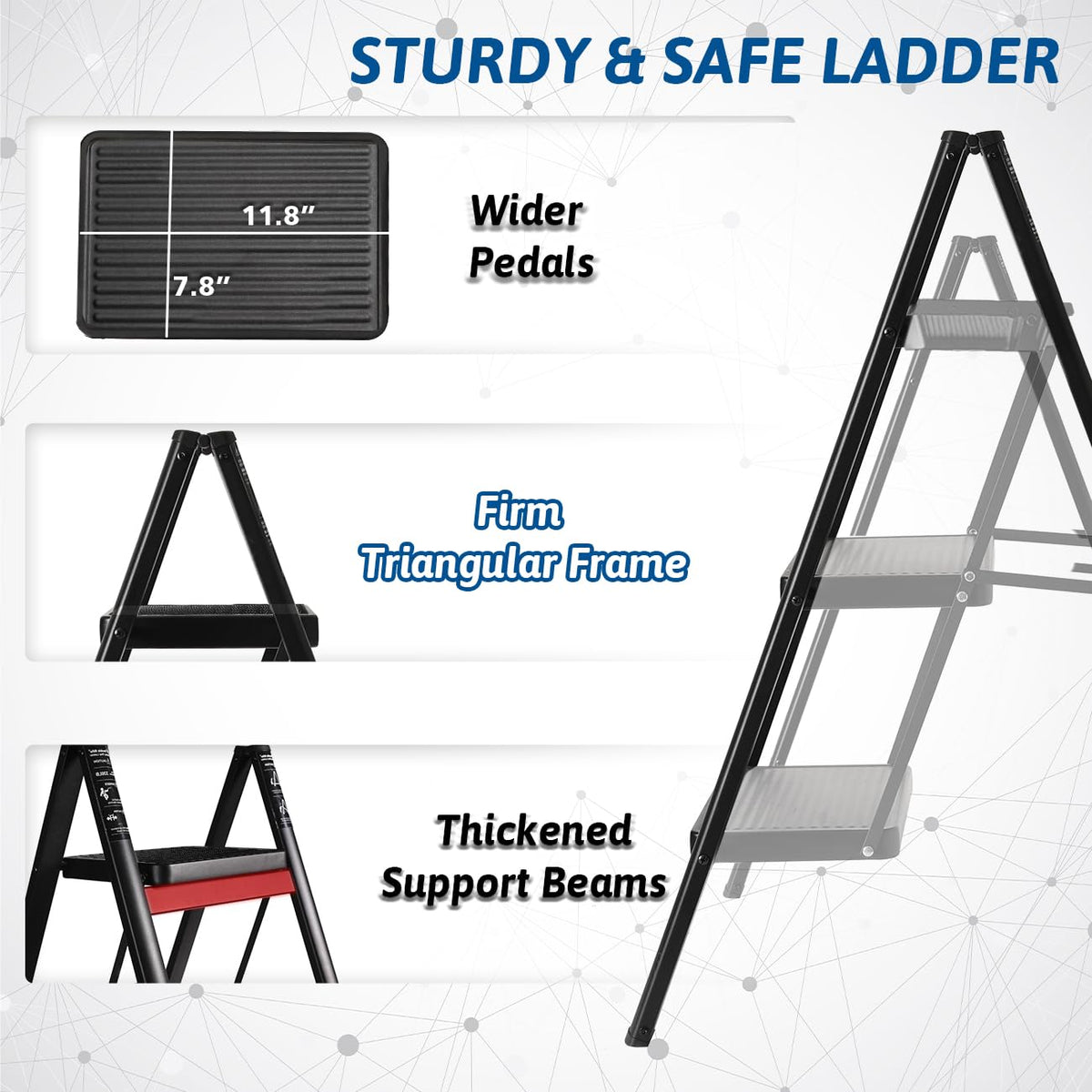 Black 3 Step Steel Folding Ladder Z32287