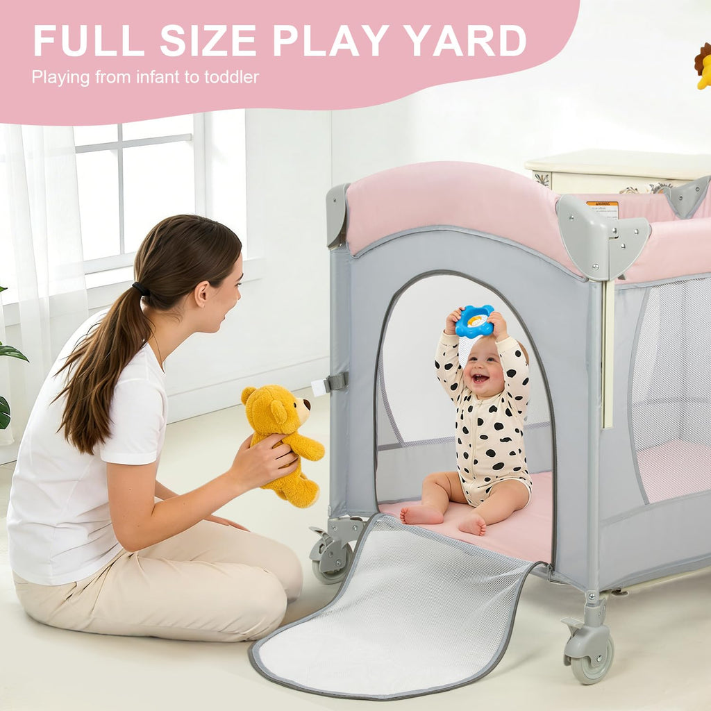 5-in-1 Pink Baby Bassinet Bedside Crib G72325