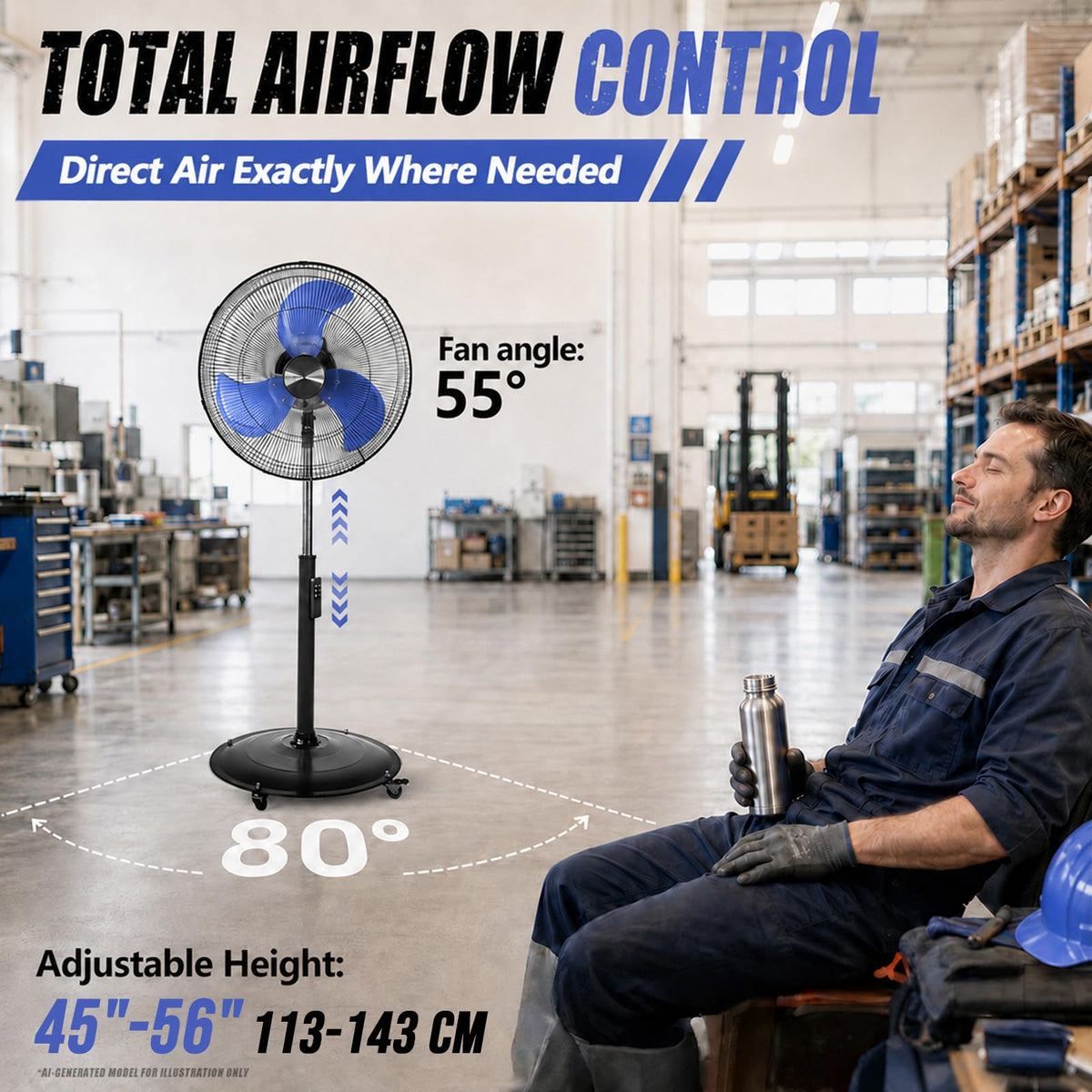 20 Inch Quiet Oscillating Pedestal Fan with Casters C128572