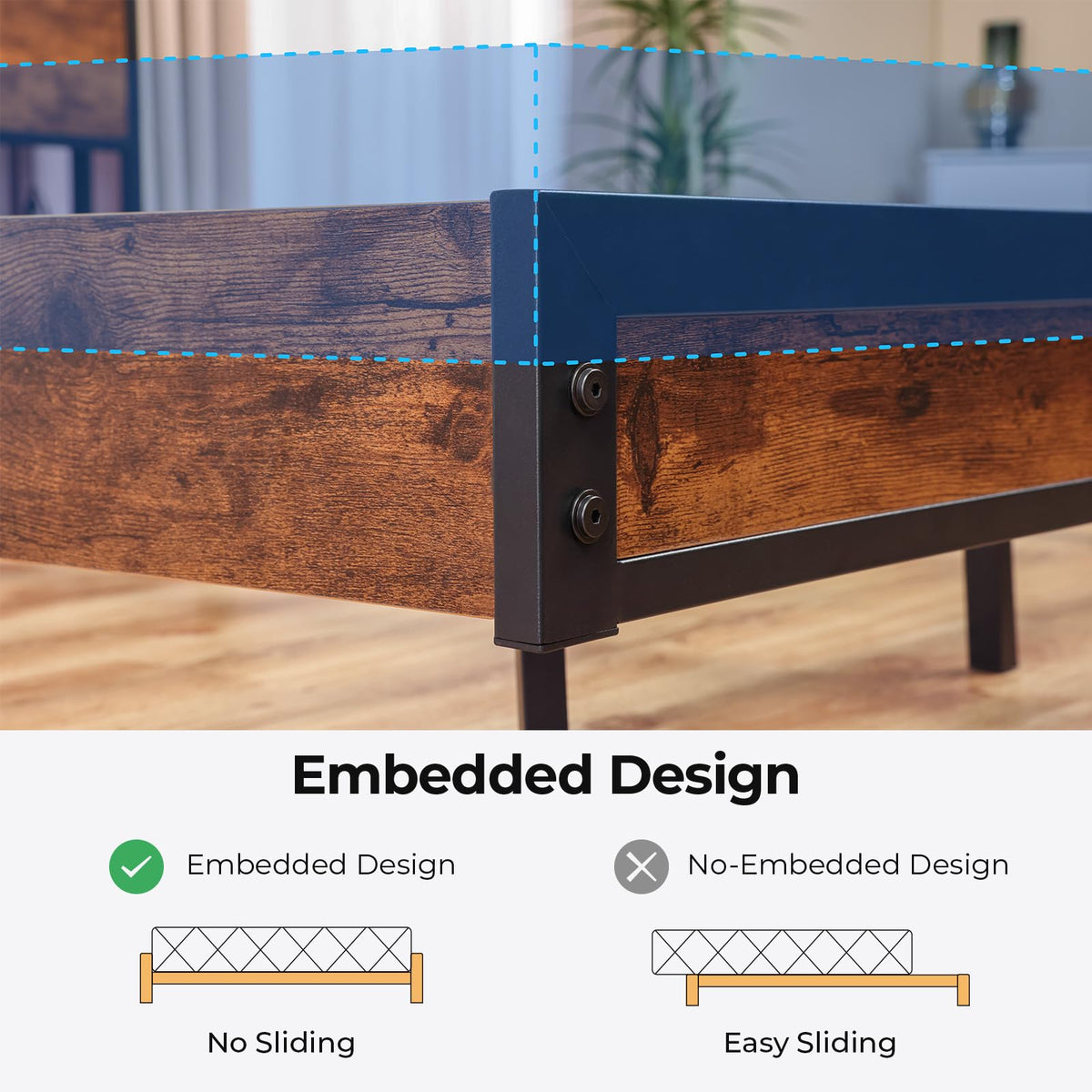 Queen Size Metal Platform Bed Frame with Storage Headboard M8759
