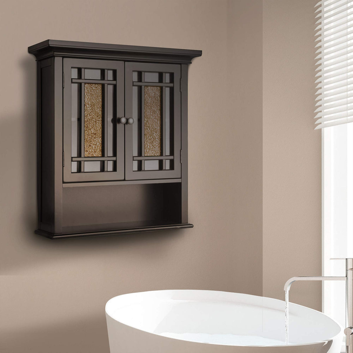 Over The Toilet Wall Medicine Cabinet with 2 Glass Mosaic Doors S9451